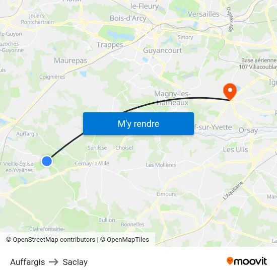 Auffargis to Saclay map