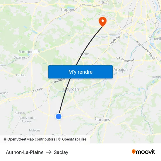 Authon-La-Plaine to Saclay map
