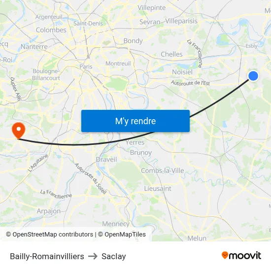 Bailly-Romainvilliers to Saclay map