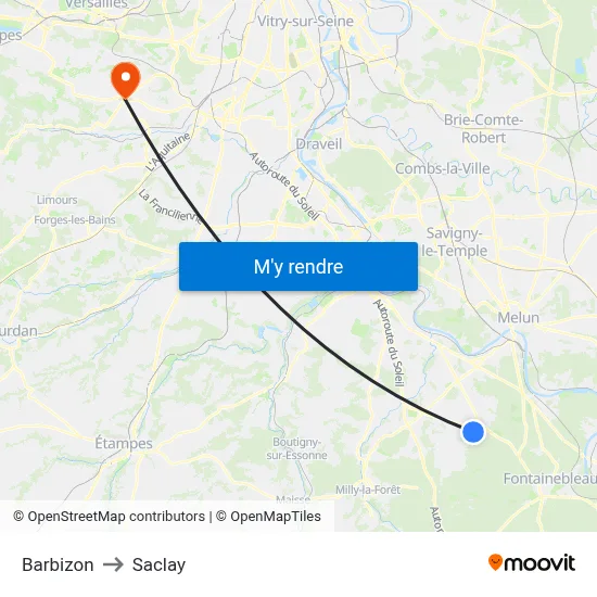 Barbizon to Saclay map