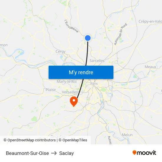 Beaumont-Sur-Oise to Saclay map