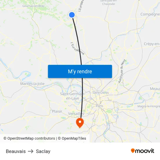 Beauvais to Saclay map