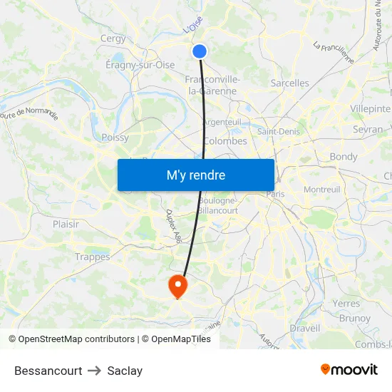 Bessancourt to Saclay map