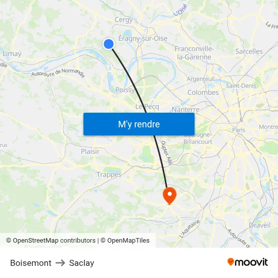 Boisemont to Saclay map