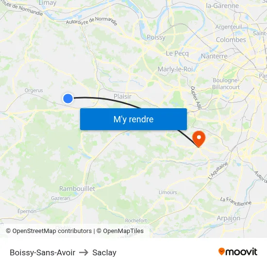 Boissy-Sans-Avoir to Saclay map