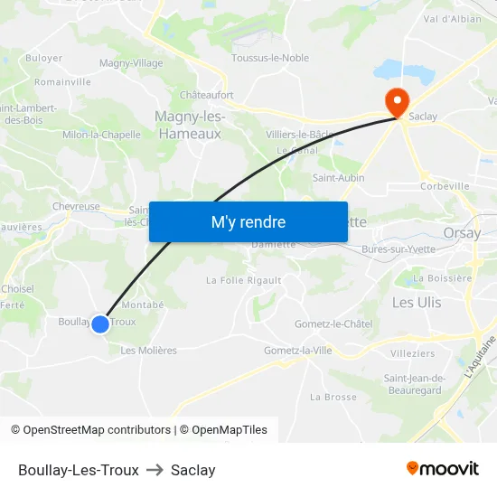 Boullay-Les-Troux to Saclay map