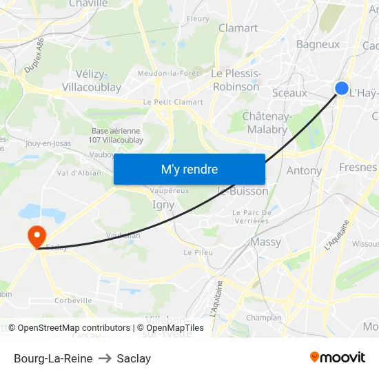 Bourg-La-Reine to Saclay map