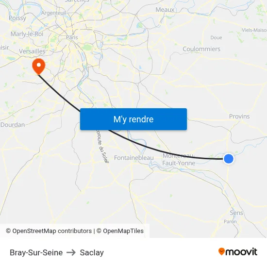 Bray-Sur-Seine to Saclay map