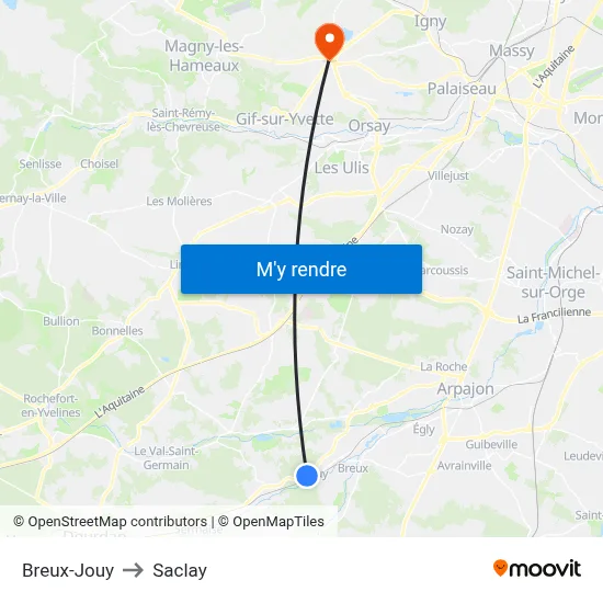 Breux-Jouy to Saclay map