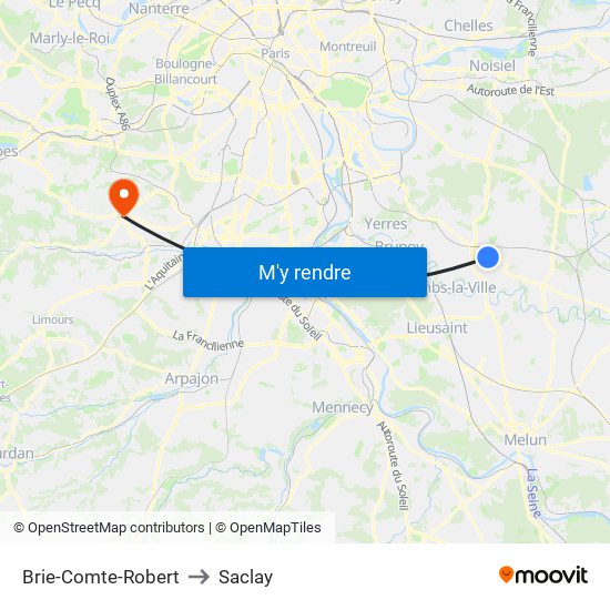 Brie-Comte-Robert to Saclay map