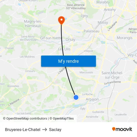 Bruyeres-Le-Chatel to Saclay map