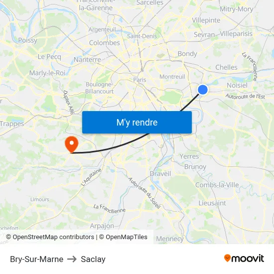 Bry-Sur-Marne to Saclay map