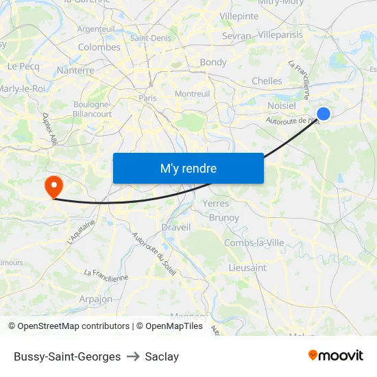 Bussy-Saint-Georges to Saclay map