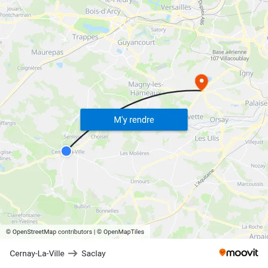 Cernay-La-Ville to Saclay map