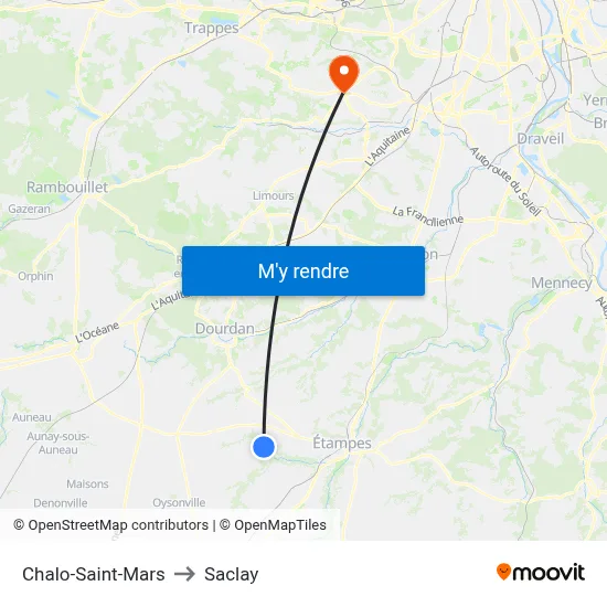 Chalo-Saint-Mars to Saclay map