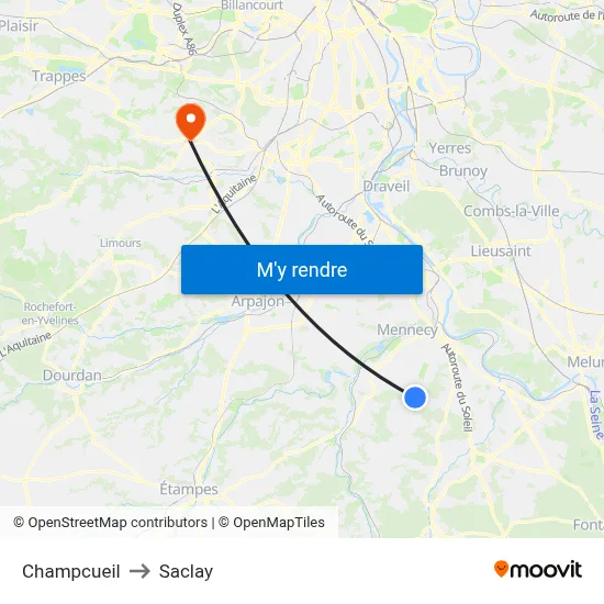 Champcueil to Saclay map