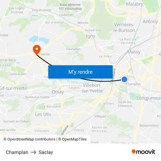 Champlan to Saclay map