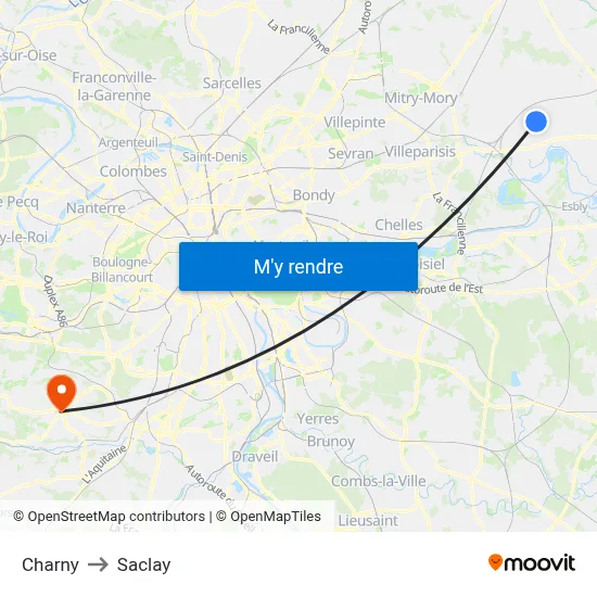 Charny to Saclay map