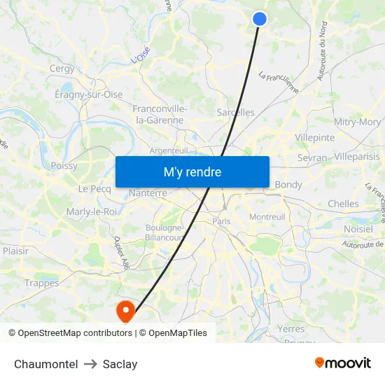 Chaumontel to Saclay map