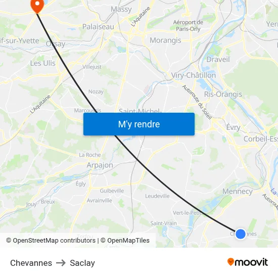 Chevannes to Saclay map