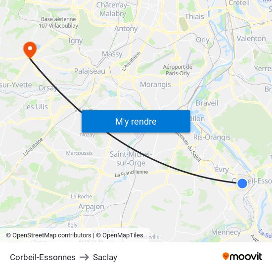 Corbeil-Essonnes to Saclay map