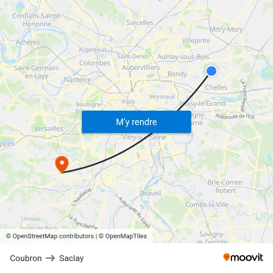 Coubron to Saclay map