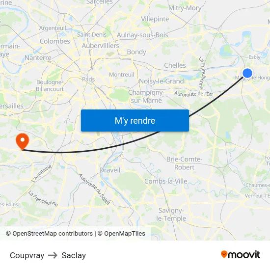 Coupvray to Saclay map