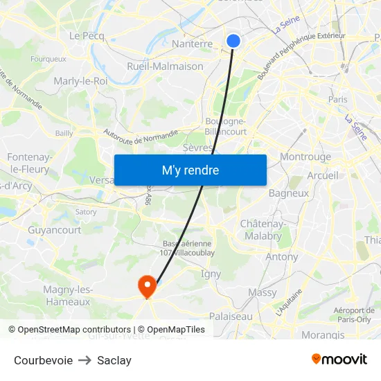 Courbevoie to Saclay map