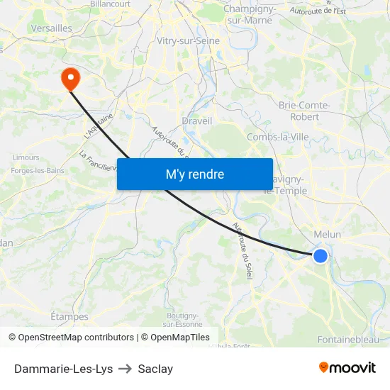Dammarie-Les-Lys to Saclay map