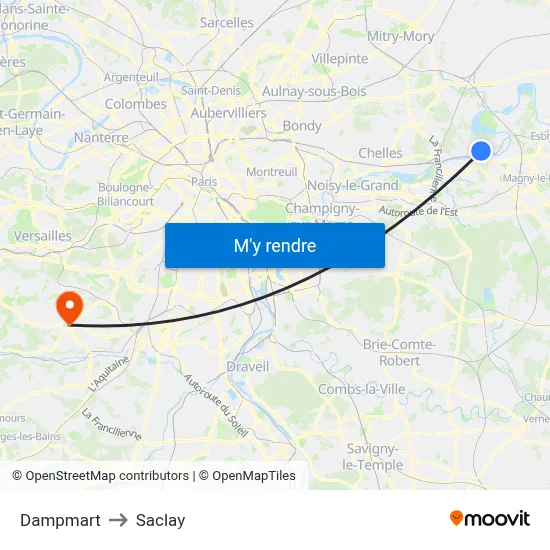 Dampmart to Saclay map