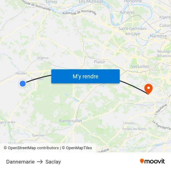 Dannemarie to Saclay map