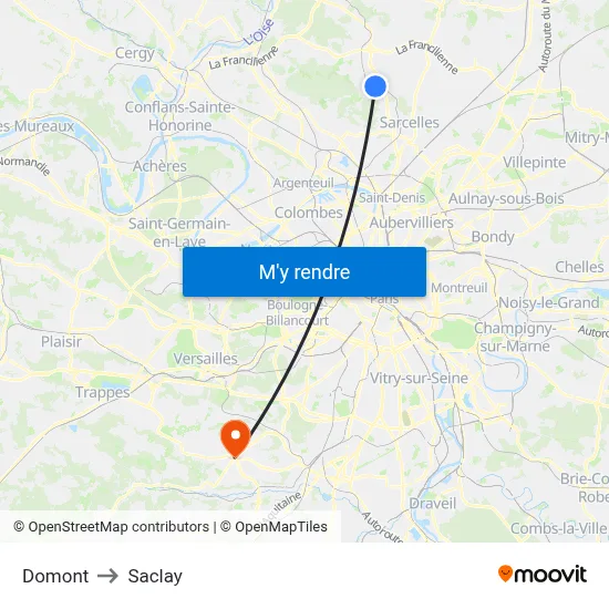 Domont to Saclay map