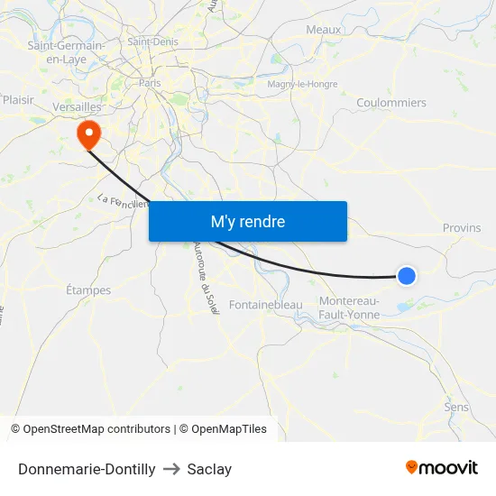 Donnemarie-Dontilly to Saclay map