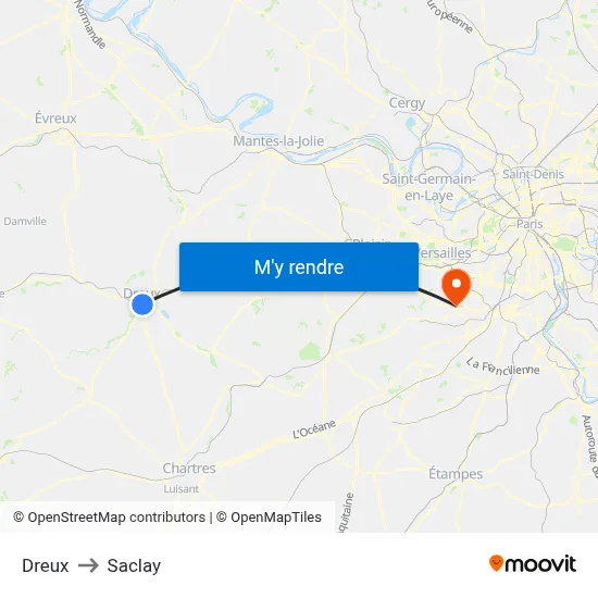 Dreux to Saclay map