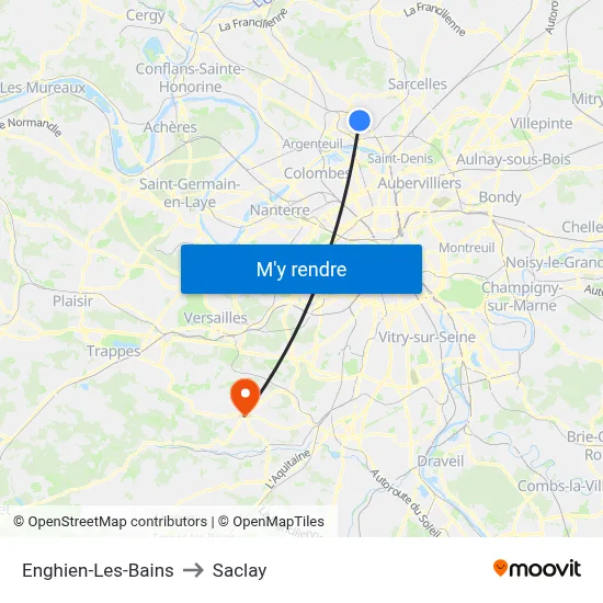 Enghien-Les-Bains to Saclay map