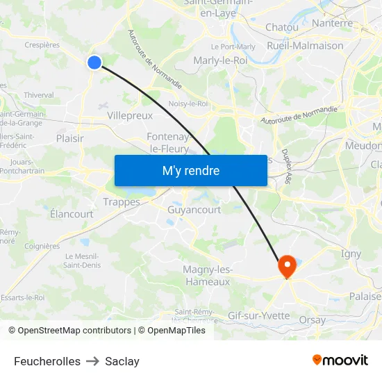 Feucherolles to Saclay map