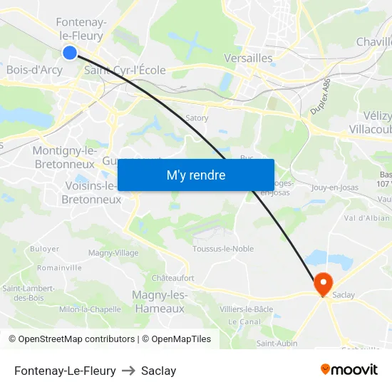 Fontenay-Le-Fleury to Saclay map
