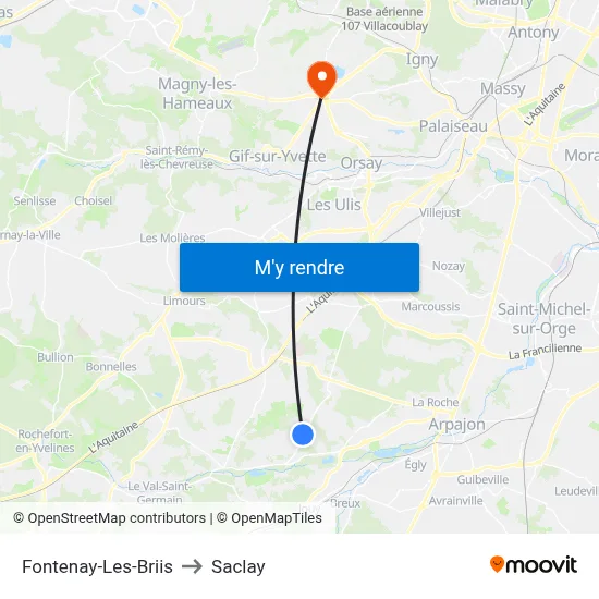 Fontenay-Les-Briis to Saclay map