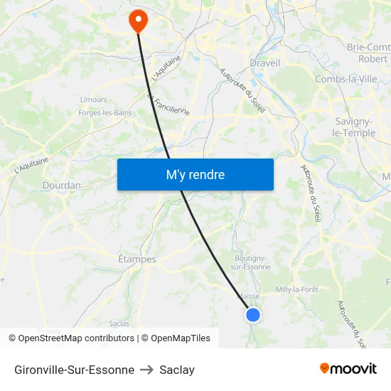 Gironville-Sur-Essonne to Saclay map