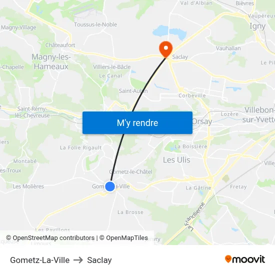 Gometz-La-Ville to Saclay map