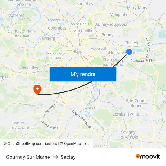 Gournay-Sur-Marne to Saclay map