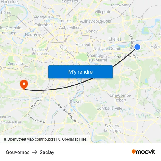 Gouvernes to Saclay map