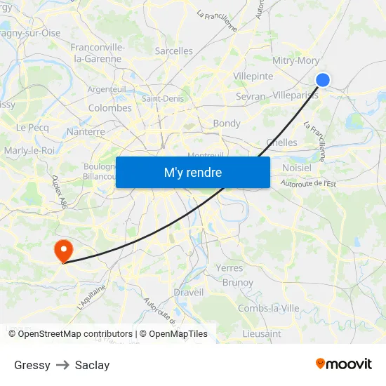 Gressy to Saclay map
