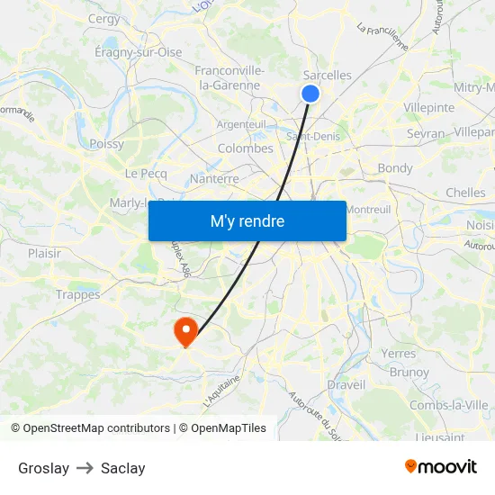 Groslay to Saclay map