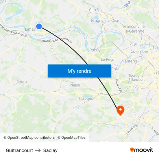 Guitrancourt to Saclay map