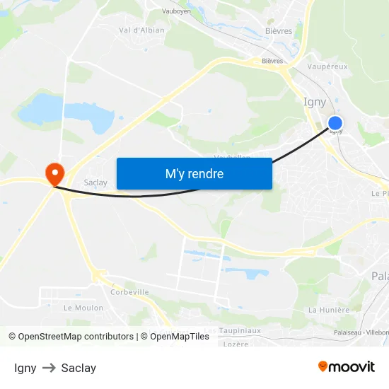 Igny to Saclay map