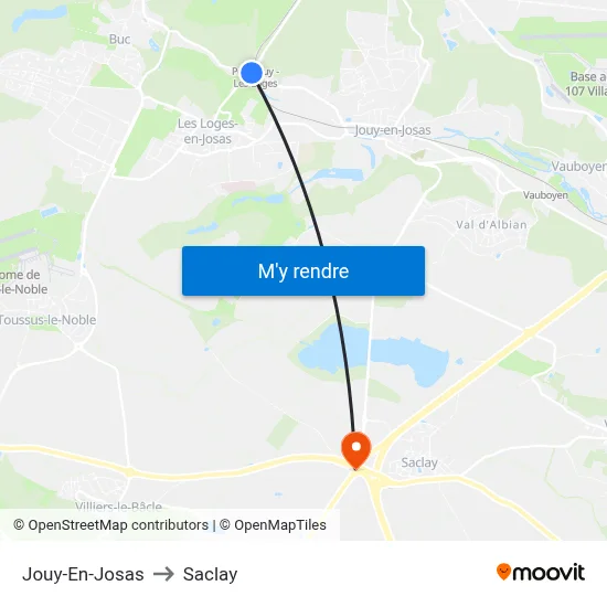 Jouy-En-Josas to Saclay map