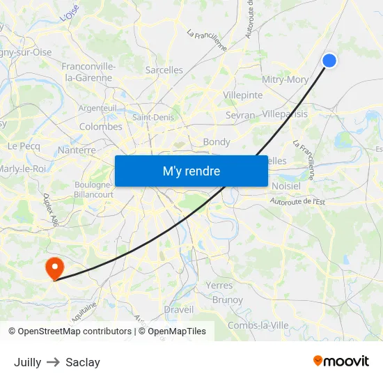 Juilly to Saclay map