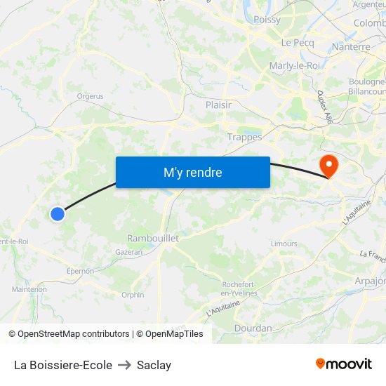 La Boissiere-Ecole to Saclay map