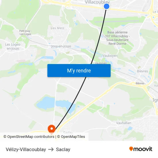 Vélizy-Villacoublay to Saclay map